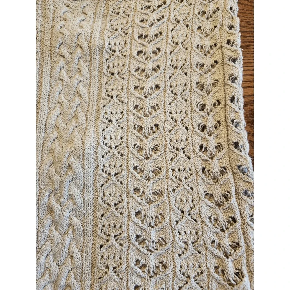 Free People Cable Knit Sweater Womens Size Large Beige Open Back Bow Lightweight